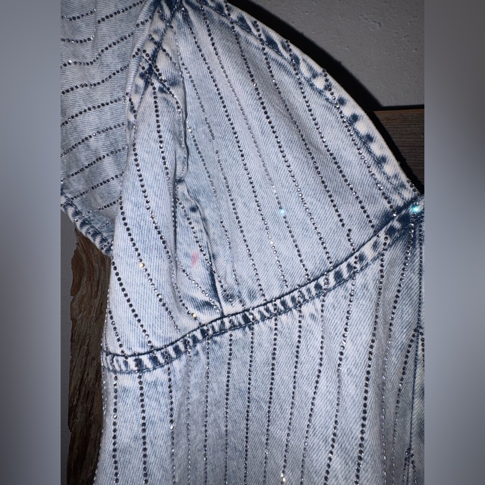 Denim Rhinestone Romper - Picture 3 of 5